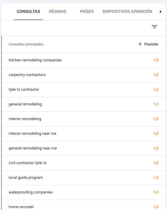 Gráfica de Google Search Console mostrando posición media 1 para negocio local Gráfica de Google Search Console mostrando posición media 1 para negocio local